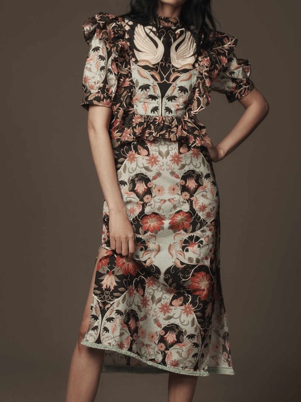 Farm Rio Flowing Beauty Short-Sleeve Midi Dress